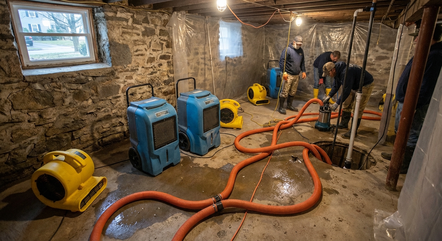 Flooded Basement Restoration in Needham