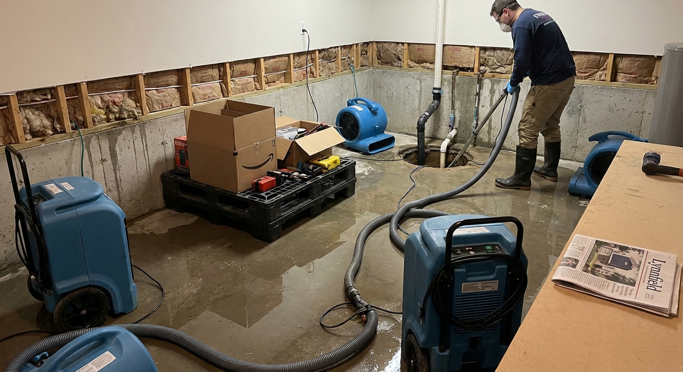 Flooded Basement Restoration in Lynnfield