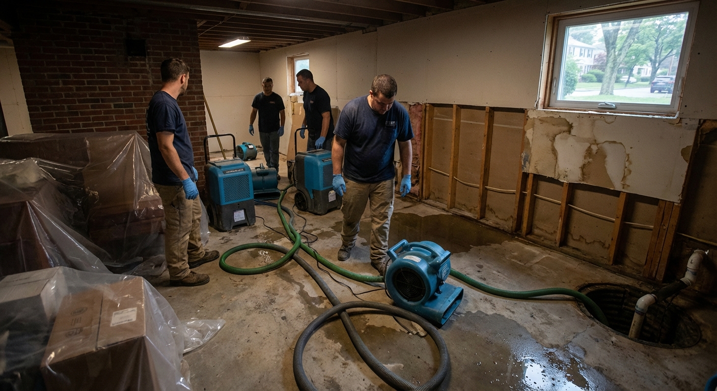 Flooded Basement Restoration in Brookline