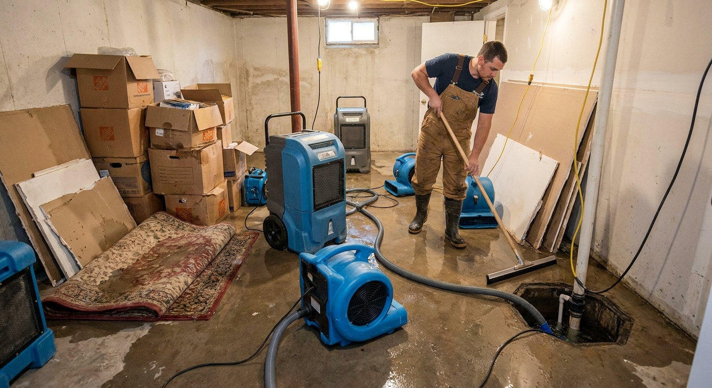 Flooded Basement Restoration in Peabody