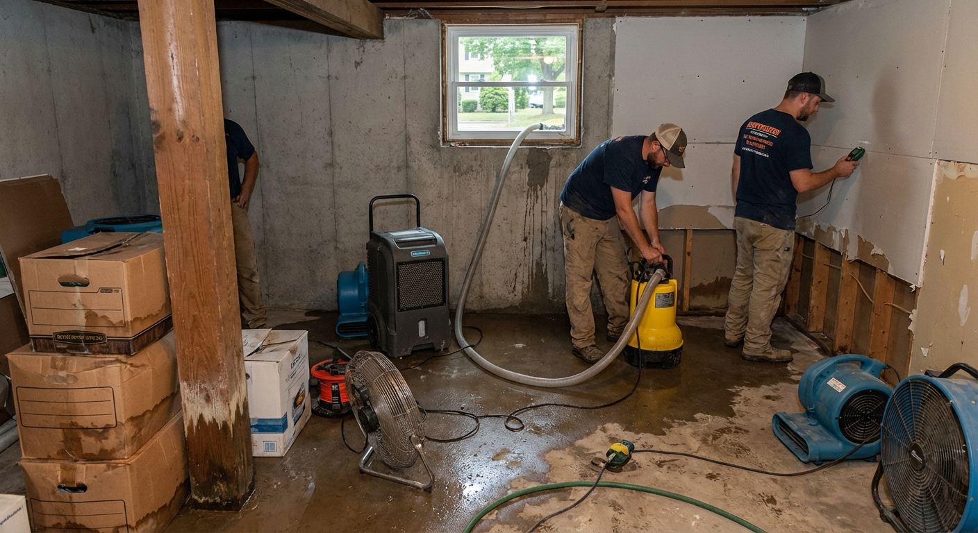 Flooded Basement Restoration in Dedham