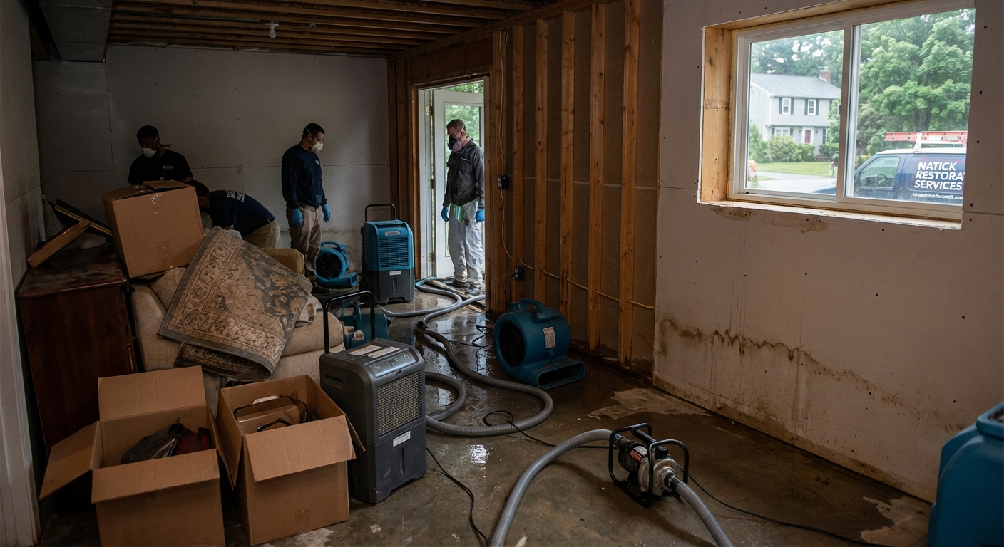 Flooded Basement Restoration in Natick