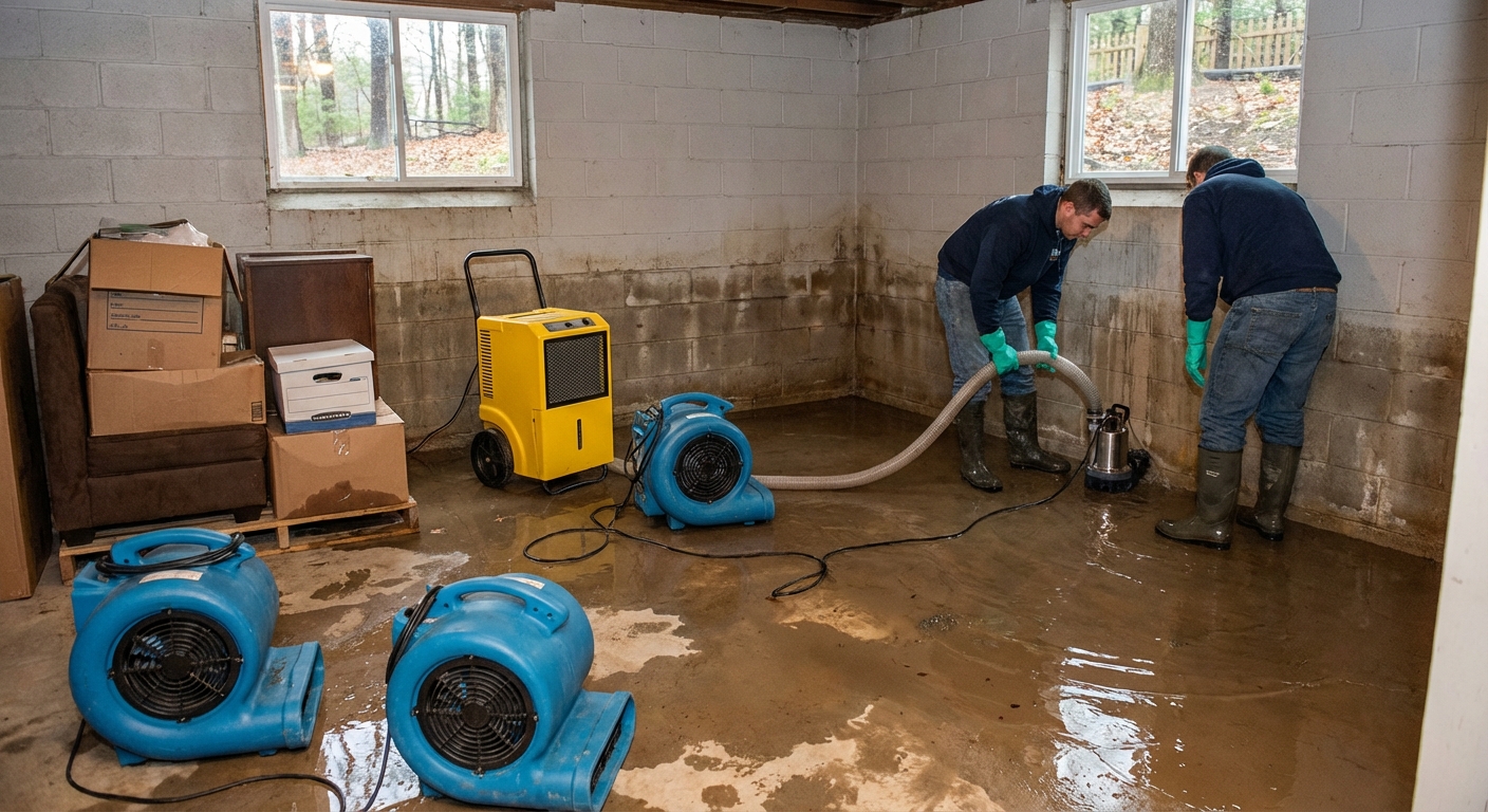 Flooded Basement Restoration in Weston