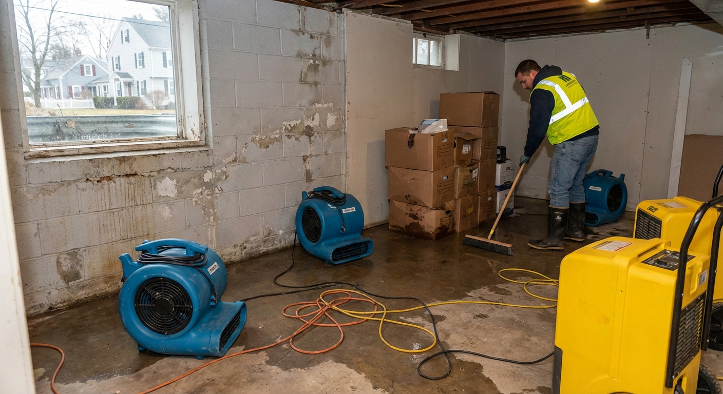 Flooded Basement Restoration in Danvers