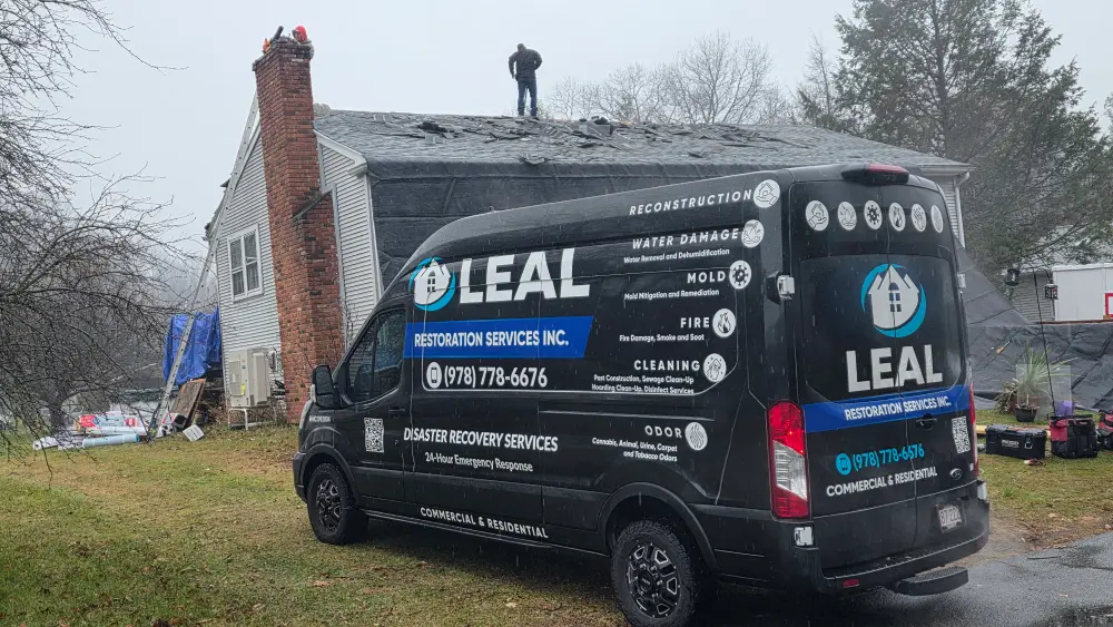 Interior water damage from roof leaks in Massachusetts